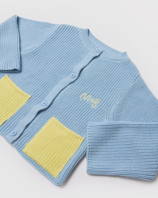 CARDIGAN WITH CONTRAST COLOR POCKETS - arctic ice - BLU - Image 4