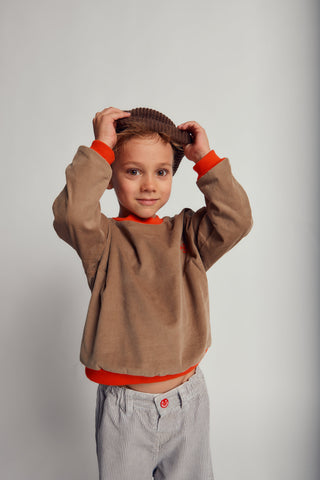 CORDUROY SWEATSHIRT WITH CONTRAST HEM - sepia - BRN - Image 7