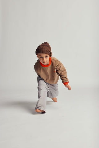 CORDUROY SWEATSHIRT WITH CONTRAST HEM - sepia - BRN - Image 1